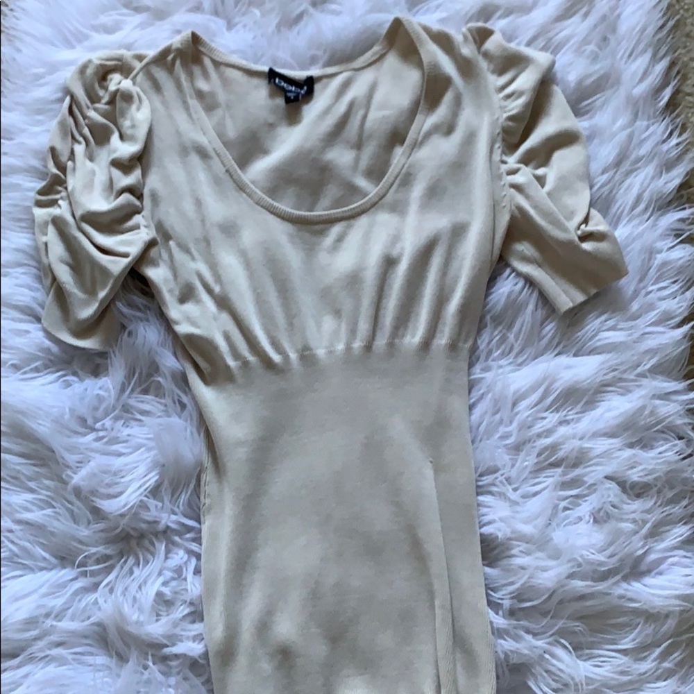 bebe Cream Puff-Sleeve Scoop Neck Top - Cream